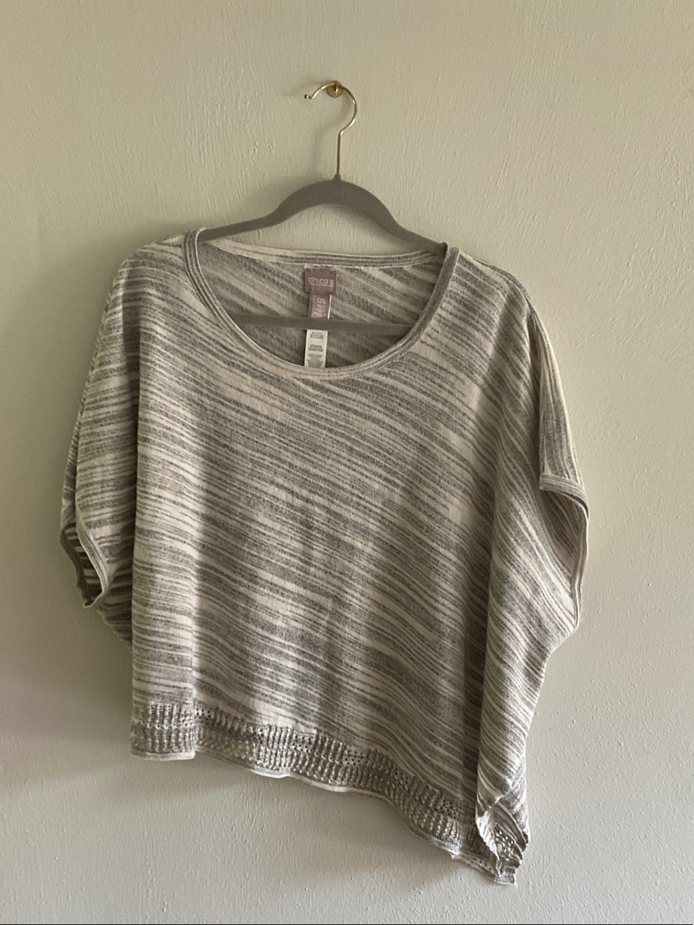 Chico's Soft Gray Striped Knit Boxy Tee